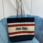 MIU MIU BG228: Imported Lafite Grass Woven Cotton Thread Woven Tote Bag