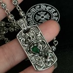 Croix Classic Skull Head Emerald Pendant