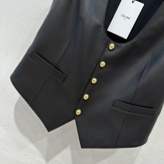 Celine Layered Artifact Leather Vest Coat