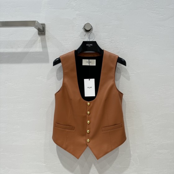 Celine Layered Artifact Leather Vest Coat