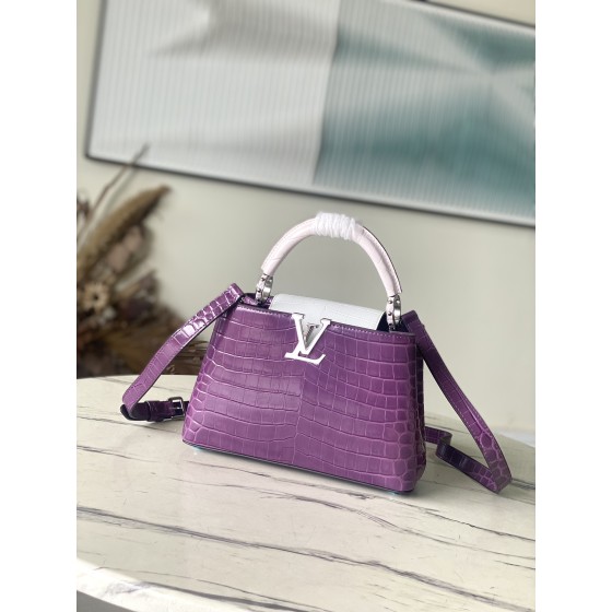 𝐋𝐎𝐔𝐈𝐒𝐕𝐔𝐈𝐓𝐓𝐎𝐍 N93163/M48865 Purple Colored Crocodile Pattern Silver Buckle Capuchines BB Handbag