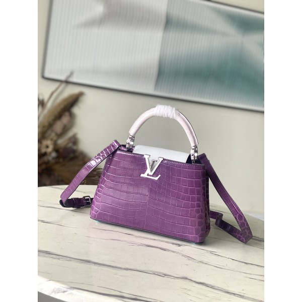 𝐋𝐎𝐔𝐈𝐒𝐕𝐔𝐈𝐓𝐓𝐎𝐍 N93163/M48865 Purple Colored Crocodile Pattern Silver Buckle Capuchines BB Handbag
