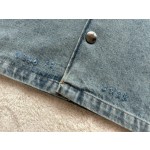 Prada Triangle Iron Brand Single breasted Washed Light Blue Denim Short Sleeve Shirt Coat