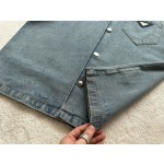 Prada Triangle Iron Brand Single breasted Washed Light Blue Denim Short Sleeve Shirt Coat