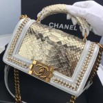 𝗖𝗵𝗮𝗻𝗲𝗹 𝗟𝗲𝗯𝗼𝘆 进口蟒蛇皮 内配小羊皮 最新款重金属手柄包