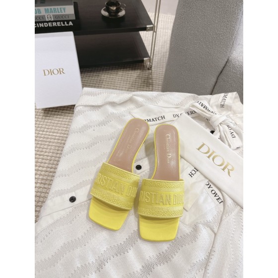 Dior silk style vintage embroidered leather sole slippers