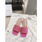 Dior silk style vintage embroidered leather sole slippers