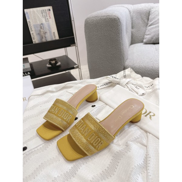 Dior silk style vintage embroidered leather sole slippers