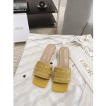 Dior silk style vintage embroidered leather sole slippers