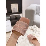 Dior silk style vintage embroidered leather sole slippers