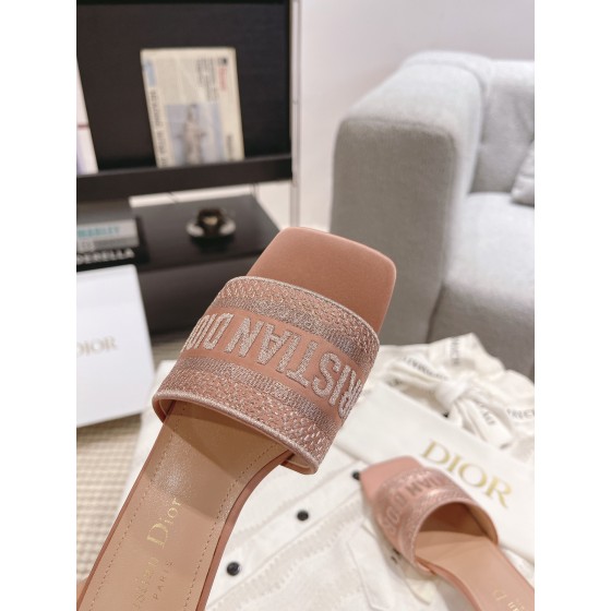 Dior silk style vintage embroidered leather sole slippers