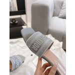 Dior silk style vintage embroidered leather sole slippers