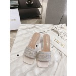 Dior silk style vintage embroidered leather sole slippers