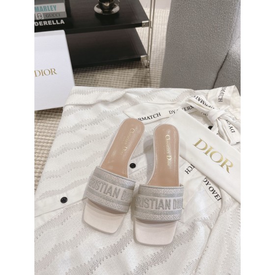 Dior silk style vintage embroidered leather sole slippers