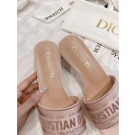 Dior silk style vintage embroidered leather sole slippers