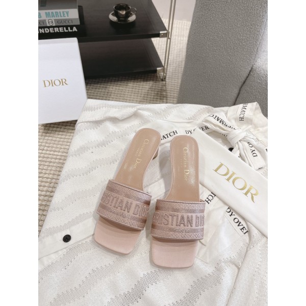 Dior silk style vintage embroidered leather sole slippers
