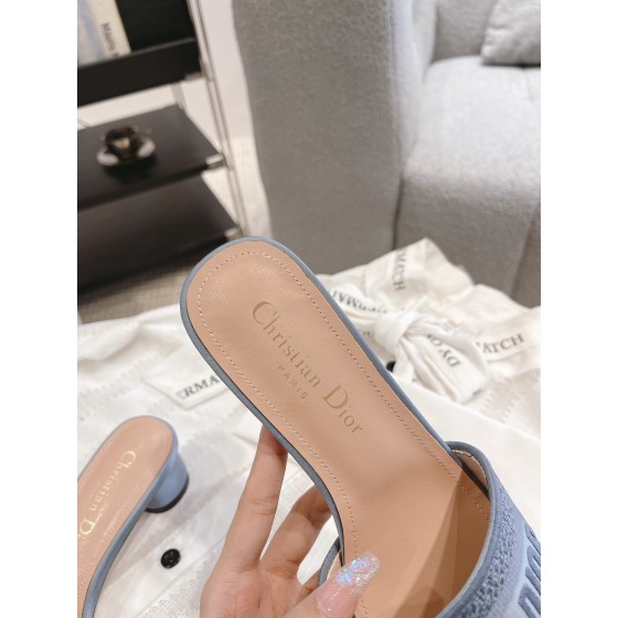 Dior silk style vintage embroidered leather sole slippers