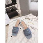 Dior silk style vintage embroidered leather sole slippers