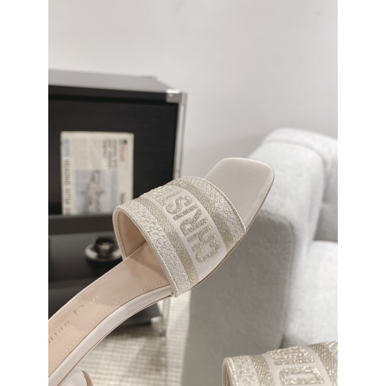 Dior silk style vintage embroidered leather sole slippers