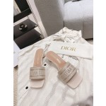 Dior silk style vintage embroidered leather sole slippers