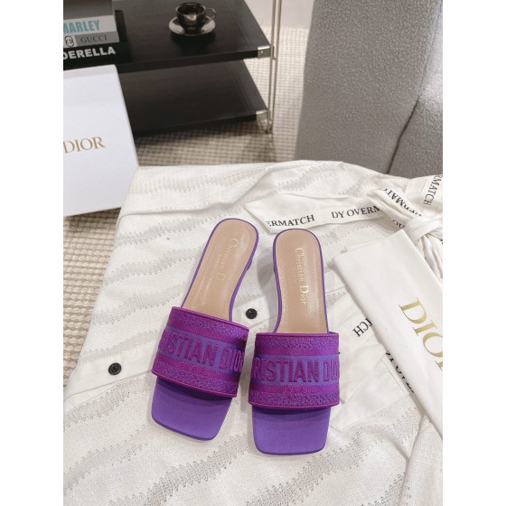 Dior silk style vintage embroidered leather sole slippers