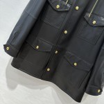 CHANEL hooded leather casual coat