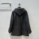 CHANEL hooded leather casual coat