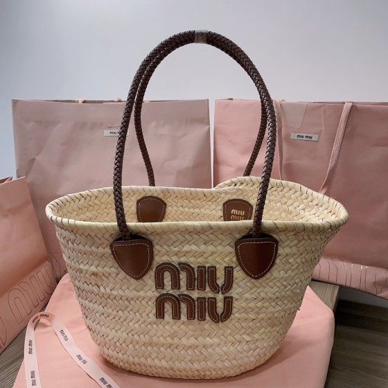 MIU MIU Pukui Bag Grass Woven Vegetable Basket 5BG206