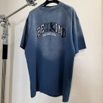 Balenciaga Black and White Letter Embroidered Round Neck Short Sleeve