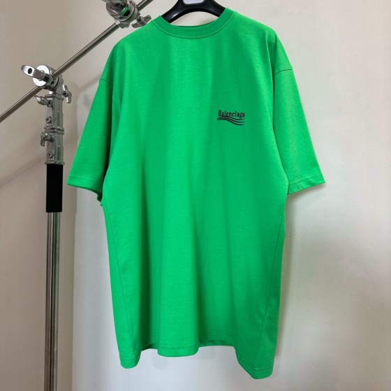 Balenciaga Fluorescent Green Coca Cola Embroidered Round Neck Short Sleeve