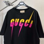 Gucci Contrast Lightning Print Round Neck Short Sleeve