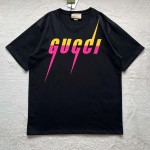 Gucci Contrast Lightning Print Round Neck Short Sleeve