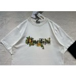 Dior Heavy Industry Floral Embroidery Round Neck Short Sleeve