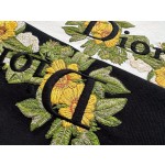 Dior Heavy Industry Floral Embroidery Round Neck Short Sleeve