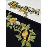 Dior Heavy Industry Floral Embroidery Round Neck Short Sleeve