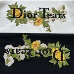 Dior Heavy Industry Floral Embroidery Round Neck Short Sleeve