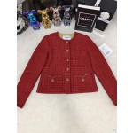 CHANEL Early Autumn Collection Vintage Red Fragrant Rough Tweed Coat
