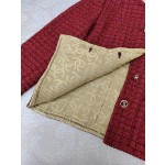 CHANEL Early Autumn Collection Vintage Red Fragrant Rough Tweed Coat