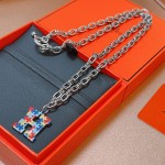 Hermes Diamond Hollow H Necklace