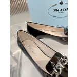 Prada lacquered leather bead fabric women's shoes