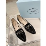 Prada lacquered leather bead fabric women's shoes