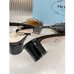 Prada lacquered leather bead fabric women's shoes