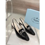 Prada lacquered leather bead fabric women's shoes