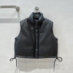 Prada short motorcycle bread jacket goose down leather vest