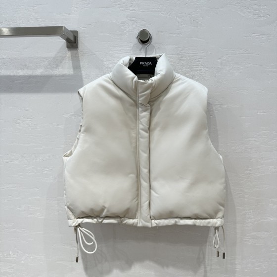 Prada short motorcycle bread jacket goose down leather vest