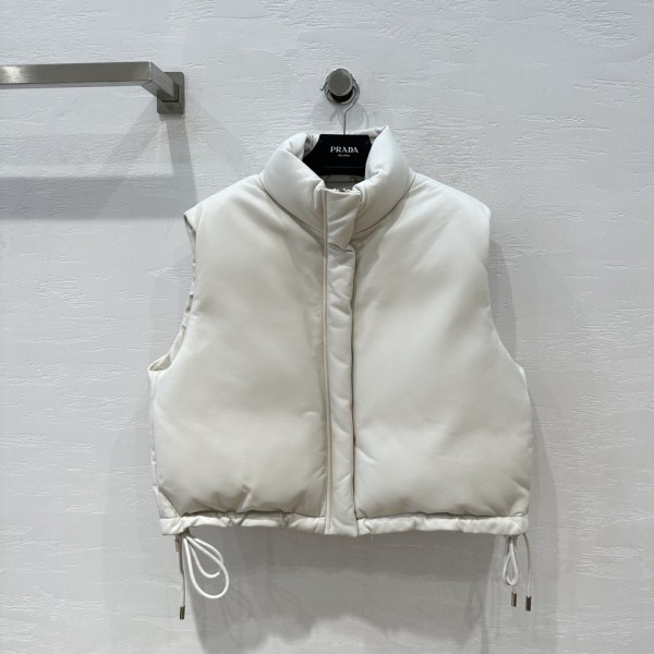 Prada short motorcycle bread jacket goose down leather vest