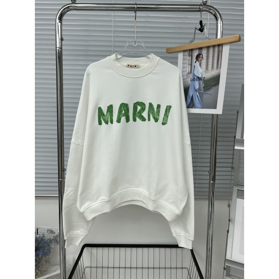 MARni brush printed logo round neck loose fitting sweater