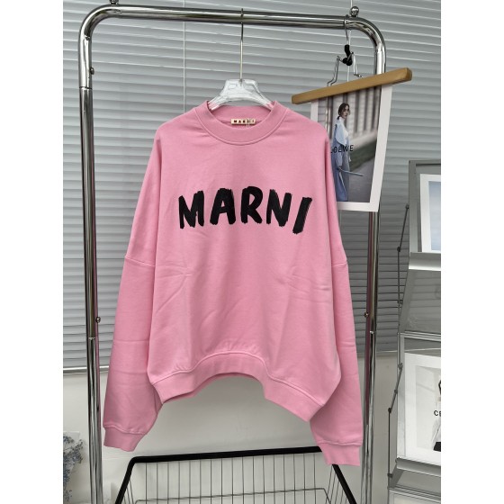 MARni brush printed logo round neck loose fitting sweater