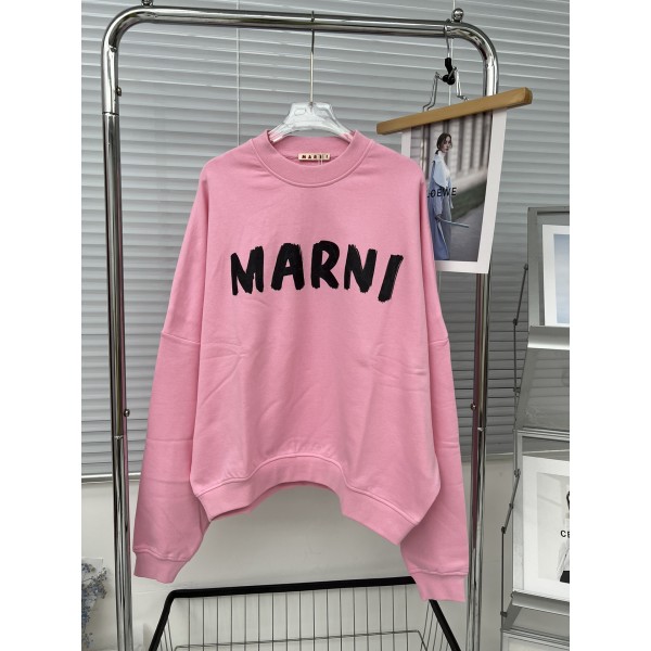 MARni brush printed logo round neck loose fitting sweater