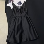 Satin twill inlaid triangle decoration V-neck sleeveless vest umbrella skirt